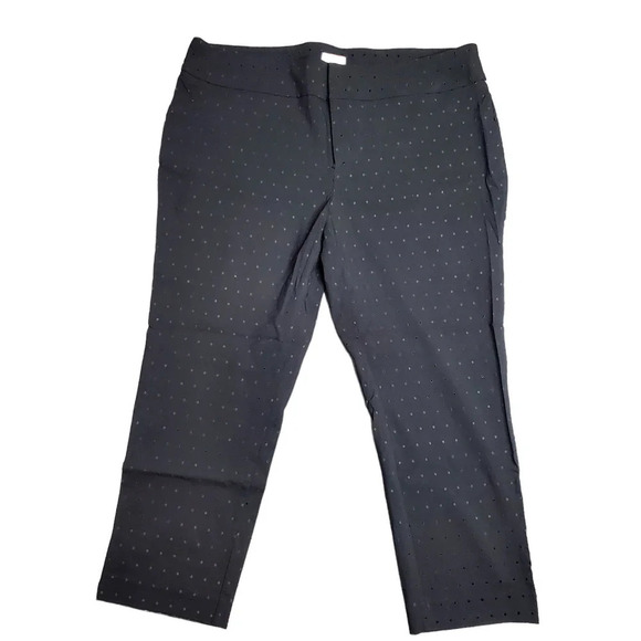 Charter Club Woman's Black Embroidered Polka Dot Pants - Picture 1 of 6